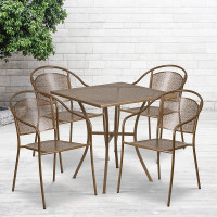 Flash Furniture CO-28SQ-03CHR4-GD-GG 28" Square Table Set with 4 Round Back Chairs in Gold